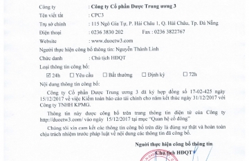 CBTT v/v ký hợp đồng kiểm toán báo cáo tài chính cho năm kết thúc ngày 31/12/2017