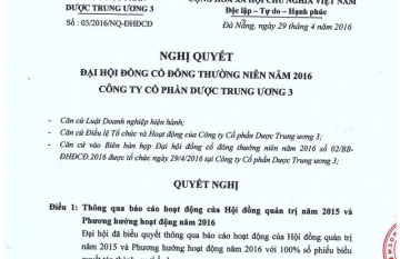 Nghị quyết Đại hội đồng cổ đông thường niên năm 2016